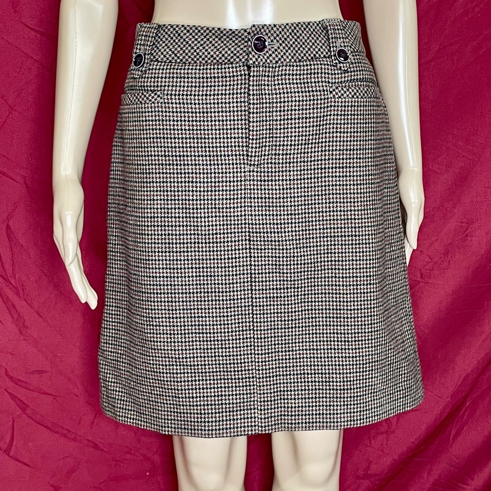 Eddie Bauer New Brown Wool Houndstooth Mini Skirt Size 6